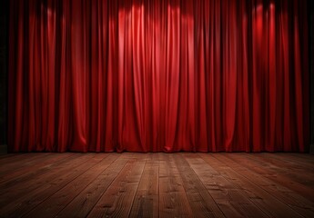 red curtain stage with wooden floor