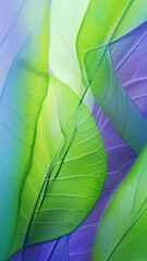 Lime Green and Violet abstract image with leaf patterns, translucent planes, and net art. This minimalist mobile wallpaper offers a colorful, nature-inspired design that is both serene and harmonious