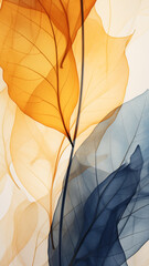 Blue and Gold abstract image featuring leaf patterns, translucent planes, and net art. minimalist mobile wallpaper combines colorful, nature-inspired imagery with a serene and sophisticated 