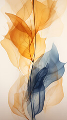 Blue and Gold abstract image featuring leaf patterns, translucent planes, and net art. minimalist mobile wallpaper combines colorful, nature-inspired imagery with a serene and sophisticated 