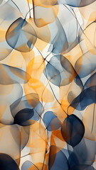 Blue and Gold abstract image featuring leaf patterns, translucent planes, and net art. minimalist mobile wallpaper combines colorful, nature-inspired imagery with a serene and sophisticated 