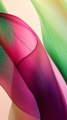Green and Magenta abstract image with leaf patterns, translucent planes, and net art. minimalist mobile wallpaper features colorful, nature-inspired imagery, blending vibrant hues 