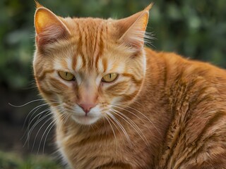 orange cat with blur background, orange cat is sitting and looking