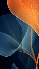 Bold Navy and Orange abstract image featuring leaf patterns, translucent planes, and net art. minimalist mobile wallpaper blends colorful, nature-inspired imagery with striking contrasts for a dynamic