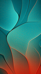 Vivid Teal and Coral abstract image with leaf patterns, translucent planes, and net art. minimalist mobile wallpaper features colorful, nature-inspired imagery with a refreshing and vibrant aesthetic.