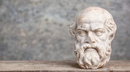 Obraz premium ancient greek philosopher bust on wooden table