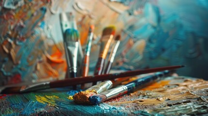 Fototapeta premium Paintbrushes on a Palette with Artistic Background