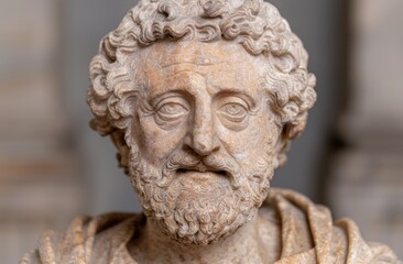 Detailed sculpture of a bearded man's face