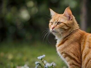 Obraz premium orange cat with blur background, orange cat is sitting and looking