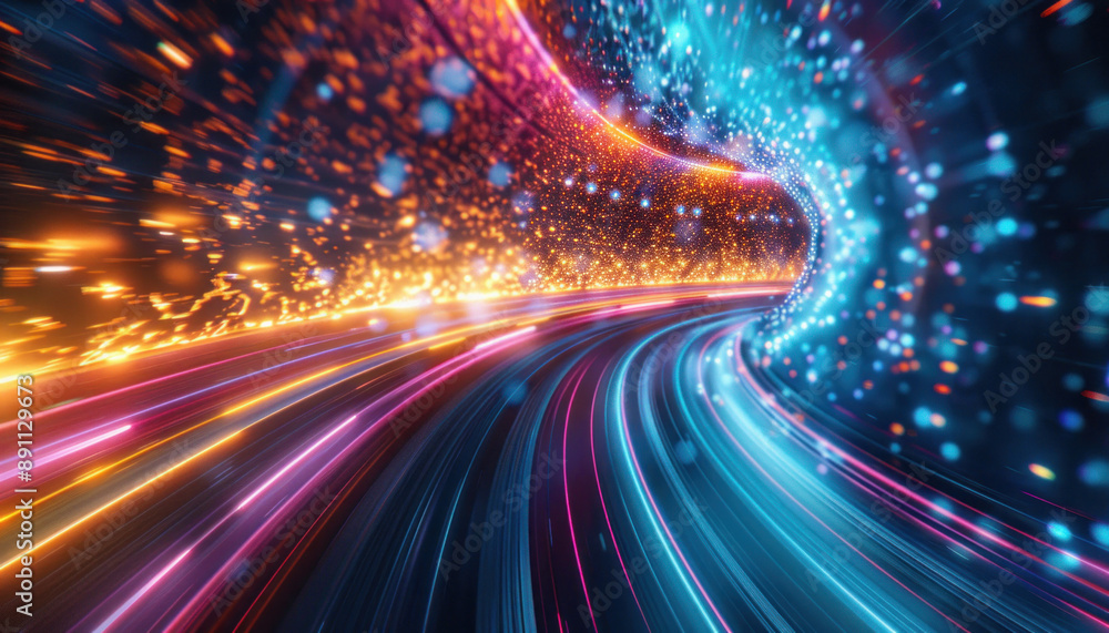 Aufkleber the structure looks like a tunnel lit up with many lights, creating a captivating scene