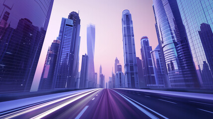 Fototapeta premium Futuristic cityscape with high-speed motion blur and neon lights