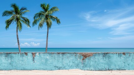 Fototapeta premium Tropical beach scene with palm trees and turquoise water