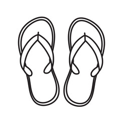 Hand drawn icon of summer beach slippers. Design concept of a beach summer vacation by the sea.
