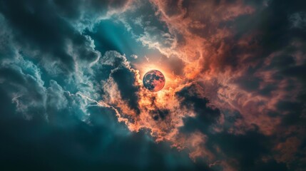 Vibrant sky during a solar eclipse