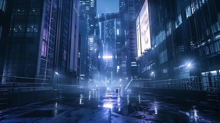 Fototapeta premium Foggy Cityscape at Night