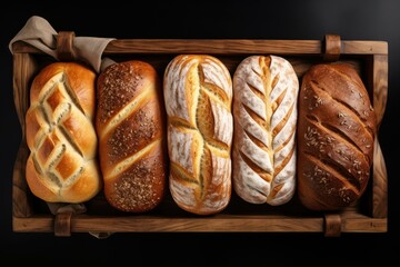 Fresh homemade bread set food viennoiserie sourdough.