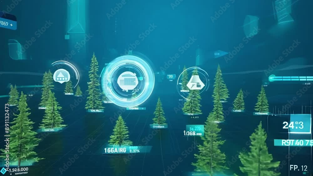 Poster explore a virtual forest filled with different investment opportunities each represented by a differ
