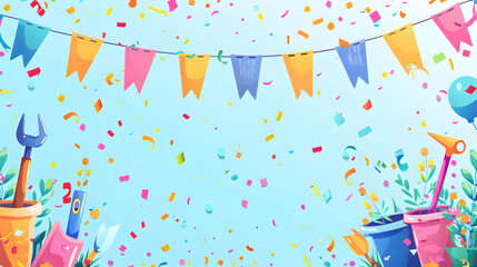 Cheerful Labor Day Celebration with Cartoon Tools and Flags