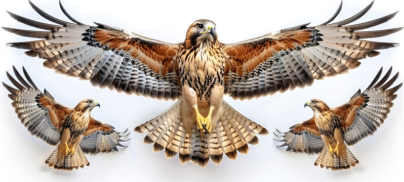  Red-tailed hawk perched on white background.