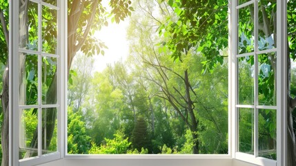 Naklejka premium Window View of Lush Greenery