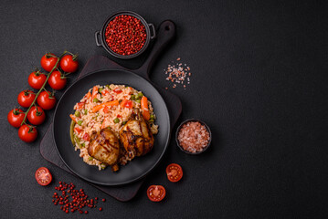 Delicious grilled chicken legs with spices and herbs