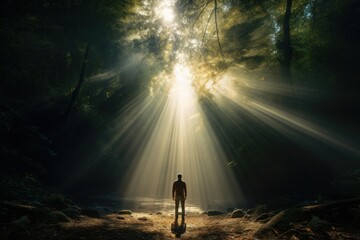 Sunlight beams through forest canopy
