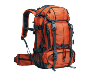 Stylish and durable orange backpack, perfect for outdoor adventures, hiking, and travel, featuring ample storage and comfort.