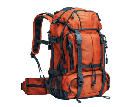 Stylish and durable orange backpack, perfect for outdoor adventures, hiking, and travel, featuring ample storage and comfort.