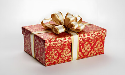 festive gift box with a wide, decorative ribbon, isolated on a clean white background