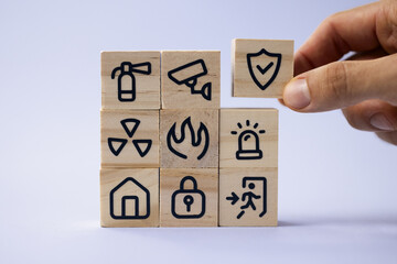 Protective measures: Fireman holding extinguisher to prevent disaster