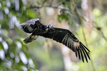 Harpy Eagle soaring above the Amazon canopy its sharp eyes scanning for prey below