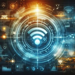 Obraz premium Wireless network and connection abstract data background with wifi symbol 