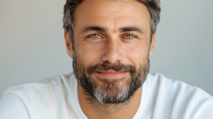 Fototapeta premium Man wrinkles and fine lines around his eyes.