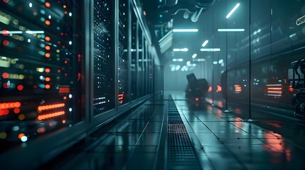 illustration technology data center digital transaction in server room. Generative AI