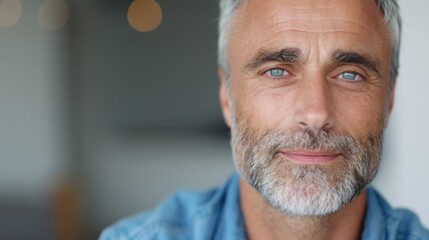 Man wrinkles and fine lines around his eyes.