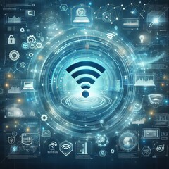 Obraz premium Wireless network and connection abstract data background with wifi symbol 