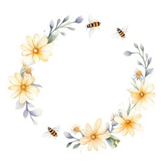 Fototapeta premium PNG Daisy with honey bees circle border pattern flower insect.
