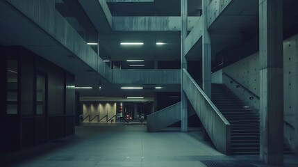 Obraz premium A Futuristic Cityscape with Concrete Buildings and a Gloomy Atmosphere