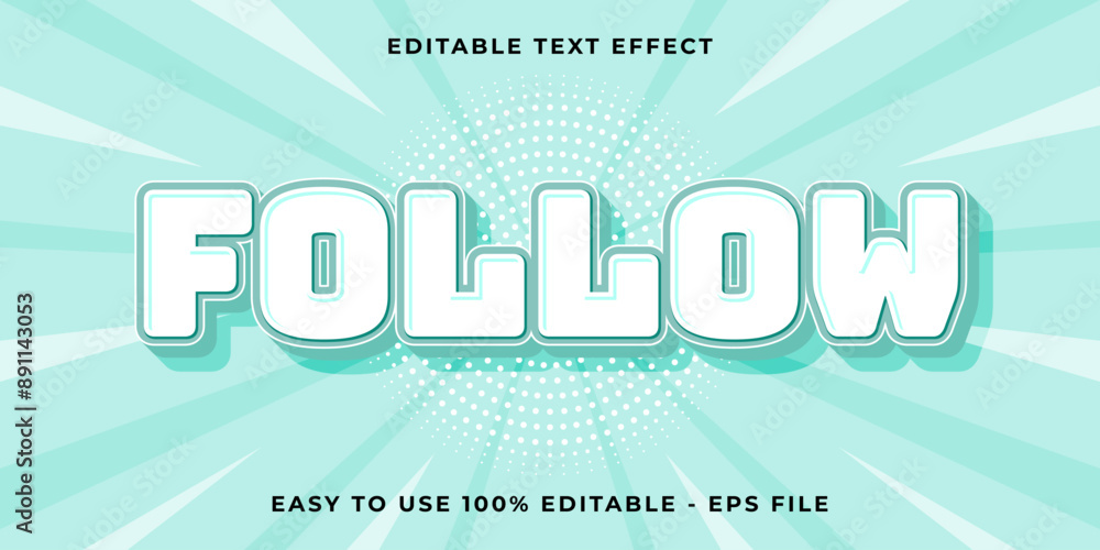 Poster editable text effect follow 3d cartoon template style trendy vector