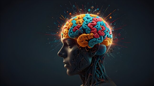Concept art of a human brain exploding with knowledge.generative.ai