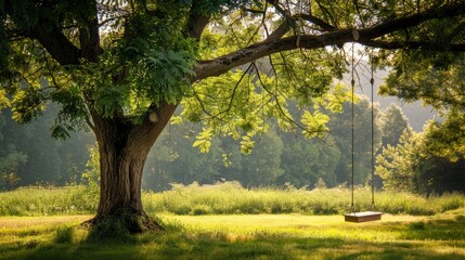 Naklejka premium Tree with a swing hanging from one of its sturdy branches