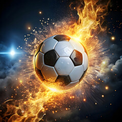 Fototapeta premium soccer ball with sparks flying high in the air Copy