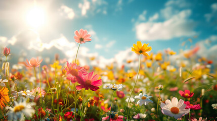 Fototapeta premium カラフルなコスモスの花畑