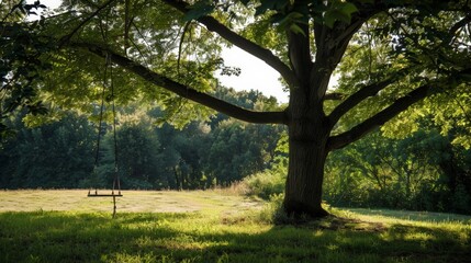 Obraz premium Tree with a swing hanging from one of its sturdy branches