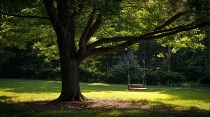 Tree with a swing hanging from one of its sturdy branches
