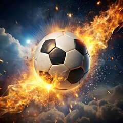Fototapeta premium soccer ball with sparks flying high in the air Copy