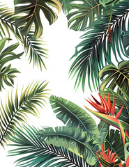 palm tree branches pattern isolated on white background 