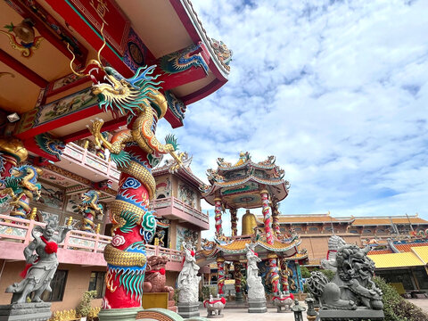 Wihan Thep Sathit Phra Kitti Chaloem or Nacha Sa Thai Chue Shrine is the most famous landmark in Chonburi, Thailand

