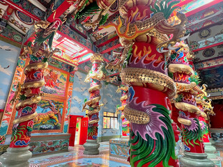 Wihan Thep Sathit Phra Kitti Chaloem or Nacha Sa Thai Chue Shrine is the most famous landmark in Chonburi, Thailand
