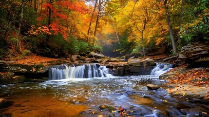 Waterfall in Autumn Forest